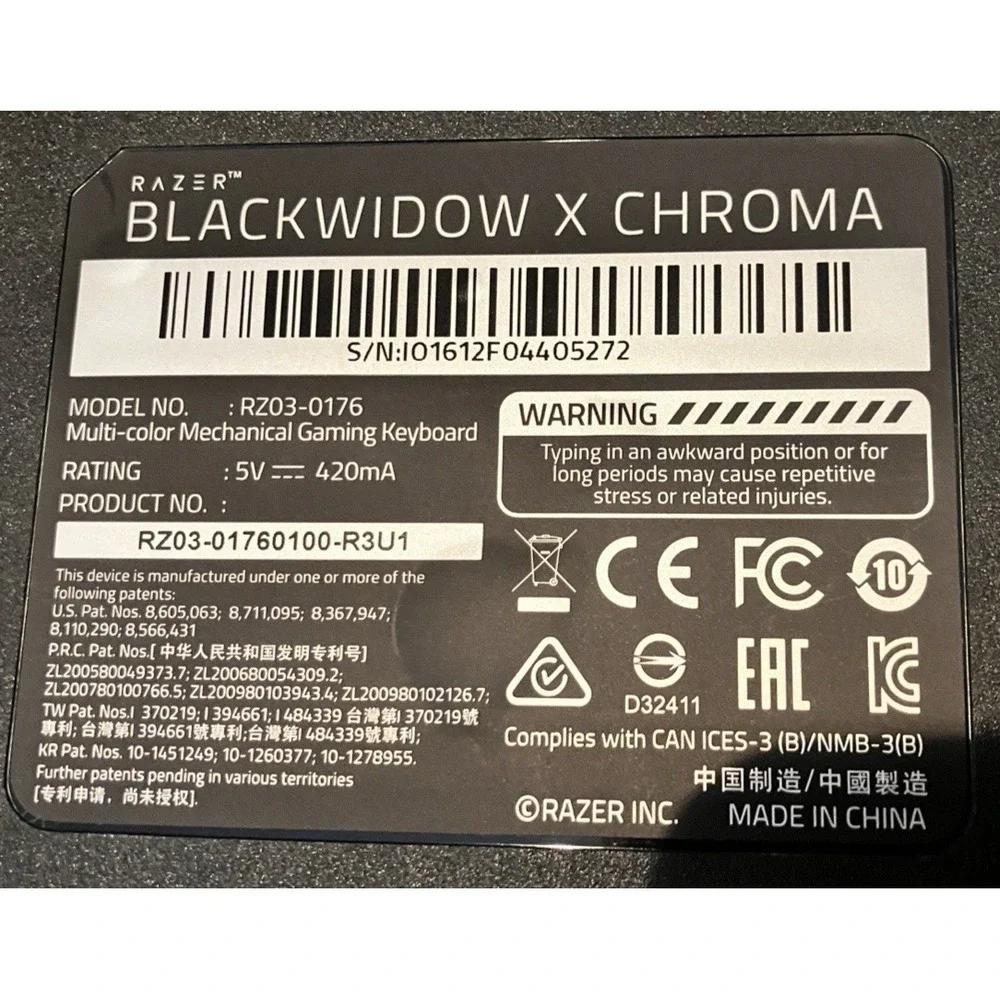 Razer BlackWidow X Chroma Mechanical Gaming Keyboard RGB‎ RZ03-0176